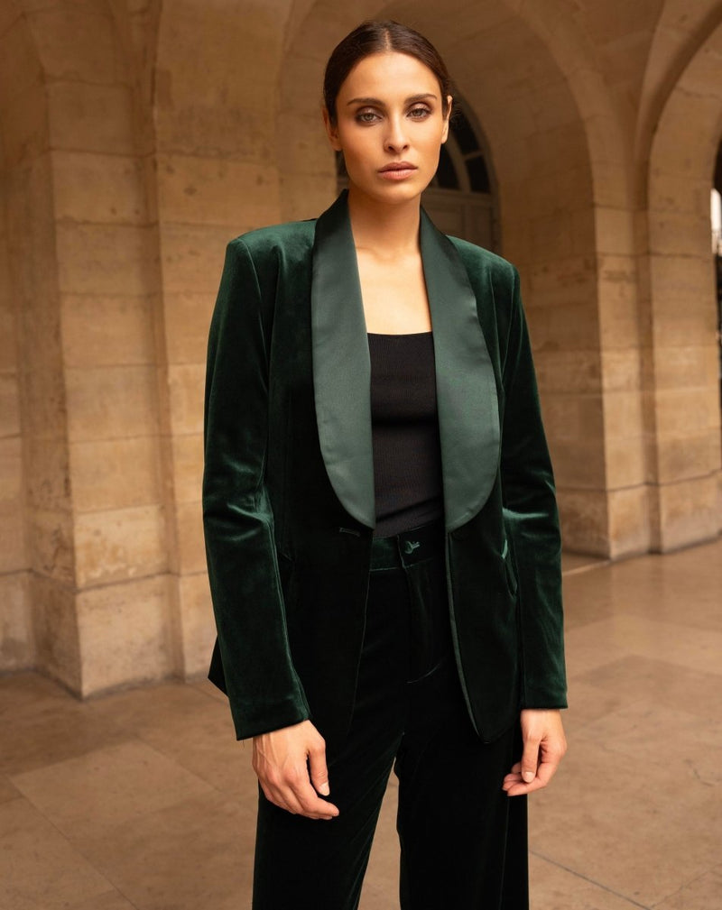 BLAZER VELVET ELEGANT VERDE - Monica Ecco