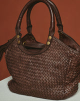 BOLSO PIEL CESTA TRENZADA MARRÓN - Monica Ecco