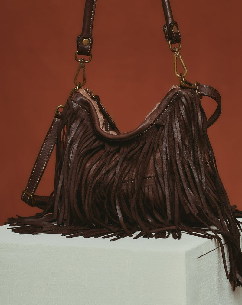 BOLSO PIEL FLECOS MARRÓN - Monica Ecco