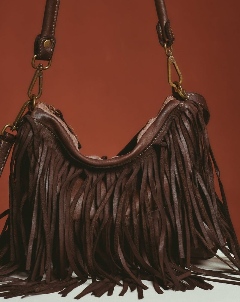 BOLSO PIEL FLECOS MARRÓN - Monica Ecco