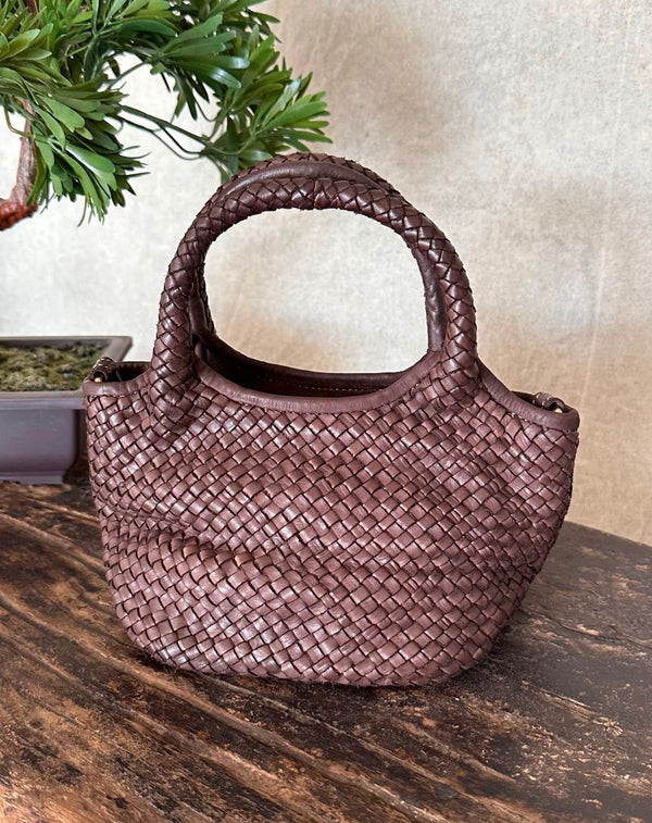 BOLSO PIEL TRENZADO CESTA MARRÓN - Monica Ecco