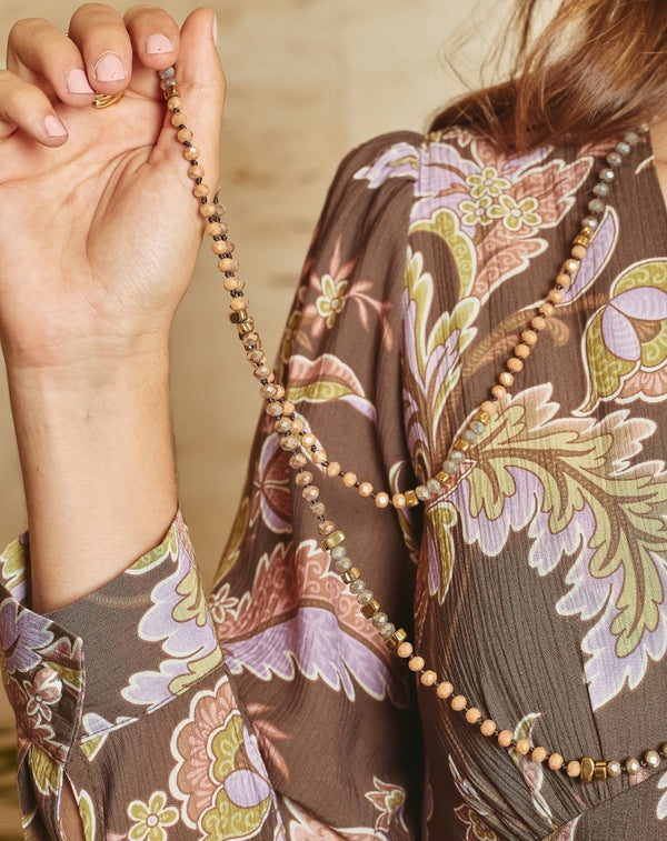 COLLAR LARGO CRISTAL COMBINADO TAUPE - Monica Ecco