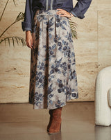 FALDA FLORES TINA GRIS - Monica Ecco