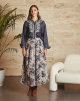 FALDA FLORES TINA GRIS - Monica Ecco