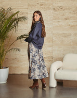FALDA FLORES TINA GRIS - Monica Ecco
