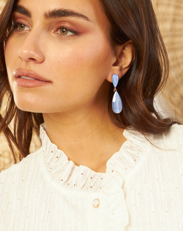 PENDIENTES CRISTAL GOTA AZUL - Monica Ecco