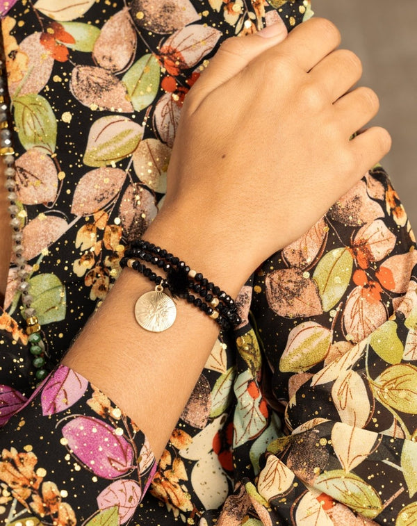 PULSERA TRIPLE MEDALLA NEGRA - Monica Ecco