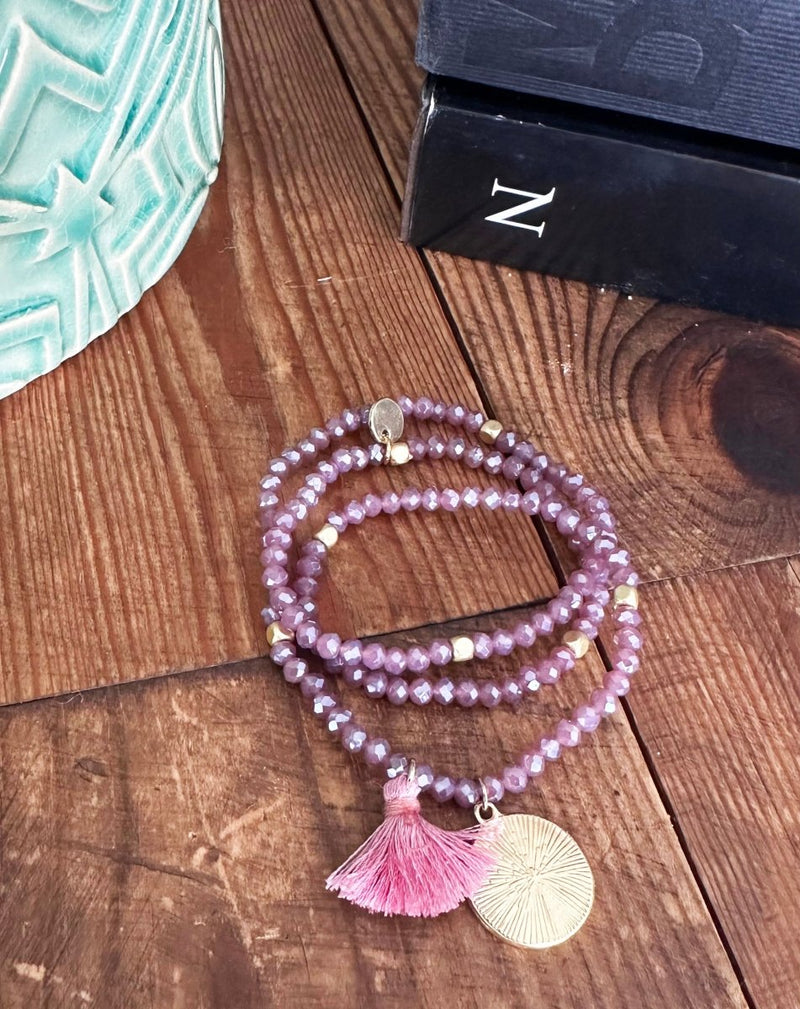 PULSERA TRIPLE MEDALLA VIOLETA - Monica Ecco