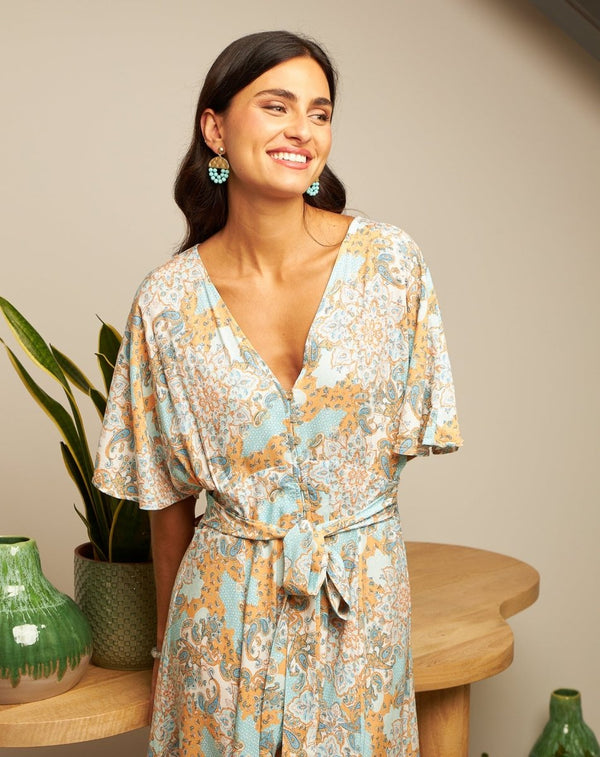 VESTIDO BOHO ESTAMPADO ABOTONADO - Monica Ecco