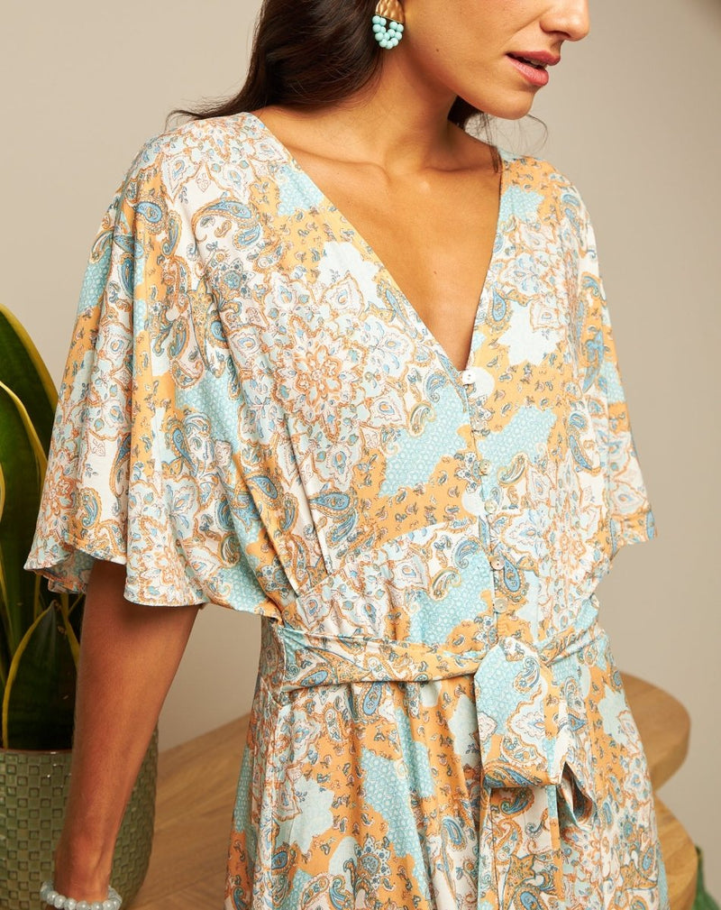 VESTIDO BOHO ESTAMPADO ABOTONADO - Monica Ecco