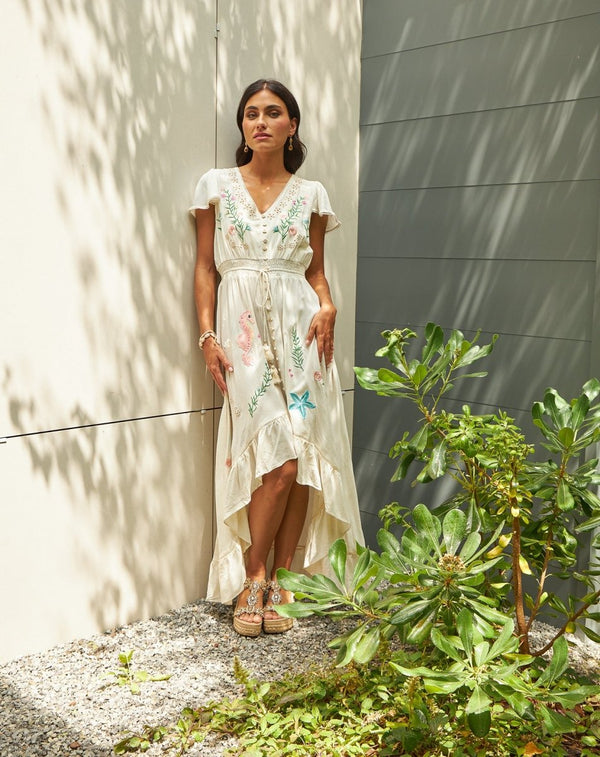 VESTIDO BOHO MARINO BLANCO - Monica Ecco