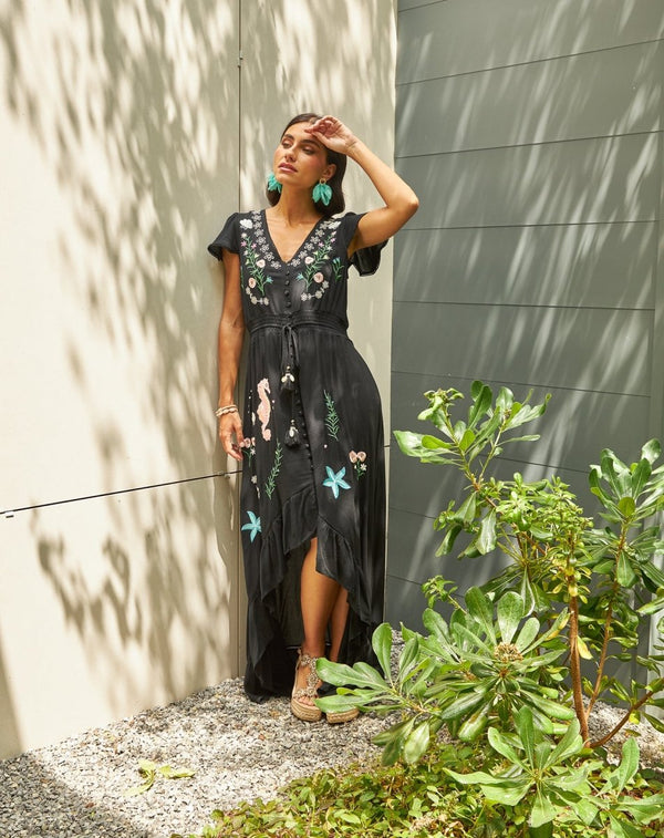 VESTIDO BOHO MARINO NEGRO - Monica Ecco
