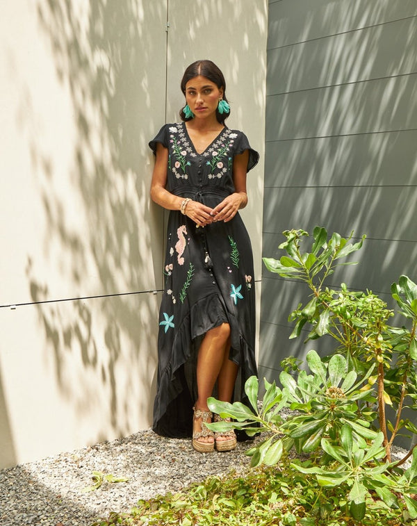 VESTIDO BOHO MARINO NEGRO - Monica Ecco