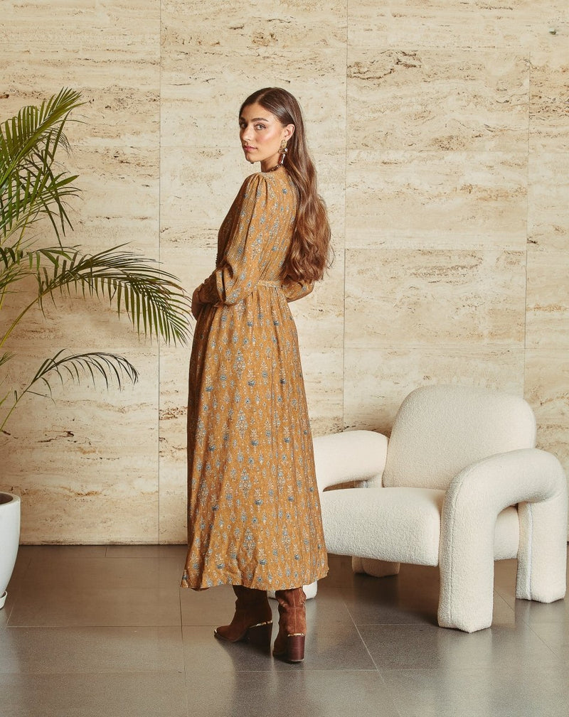 VESTIDO CRUZADO ALBA CAMEL - Monica Ecco