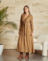 VESTIDO CRUZADO ALBA CAMEL - Monica Ecco