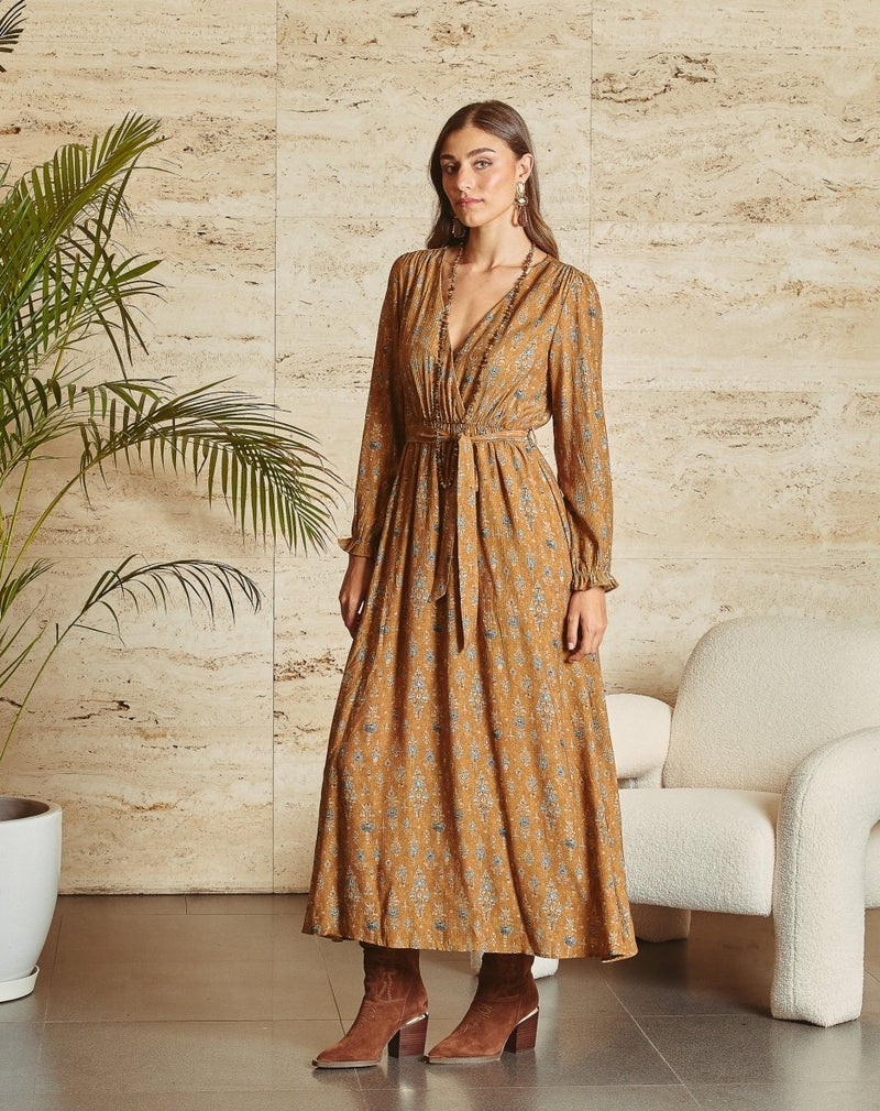 VESTIDO CRUZADO ALBA CAMEL - Monica Ecco