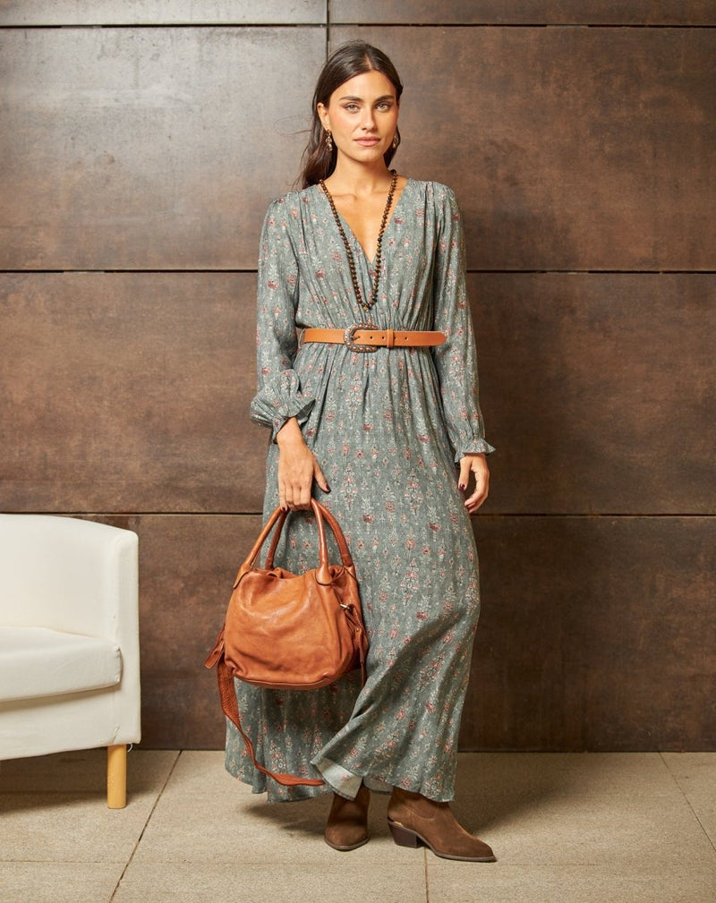VESTIDO CRUZADO ALBA GRIS - Monica Ecco