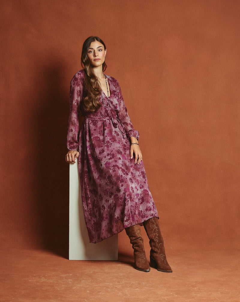 VESTIDO CRUZADO MARY BURDEOS - Monica Ecco