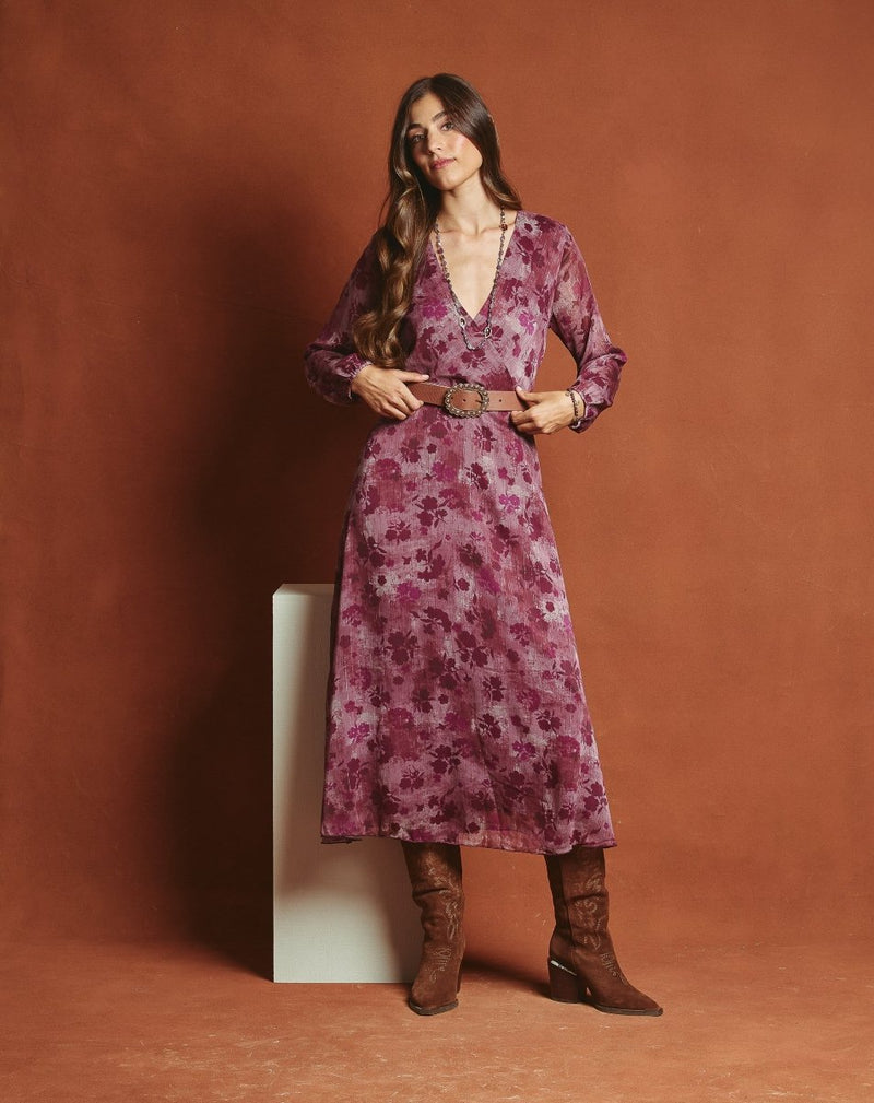 VESTIDO CRUZADO MARY BURDEOS - Monica Ecco