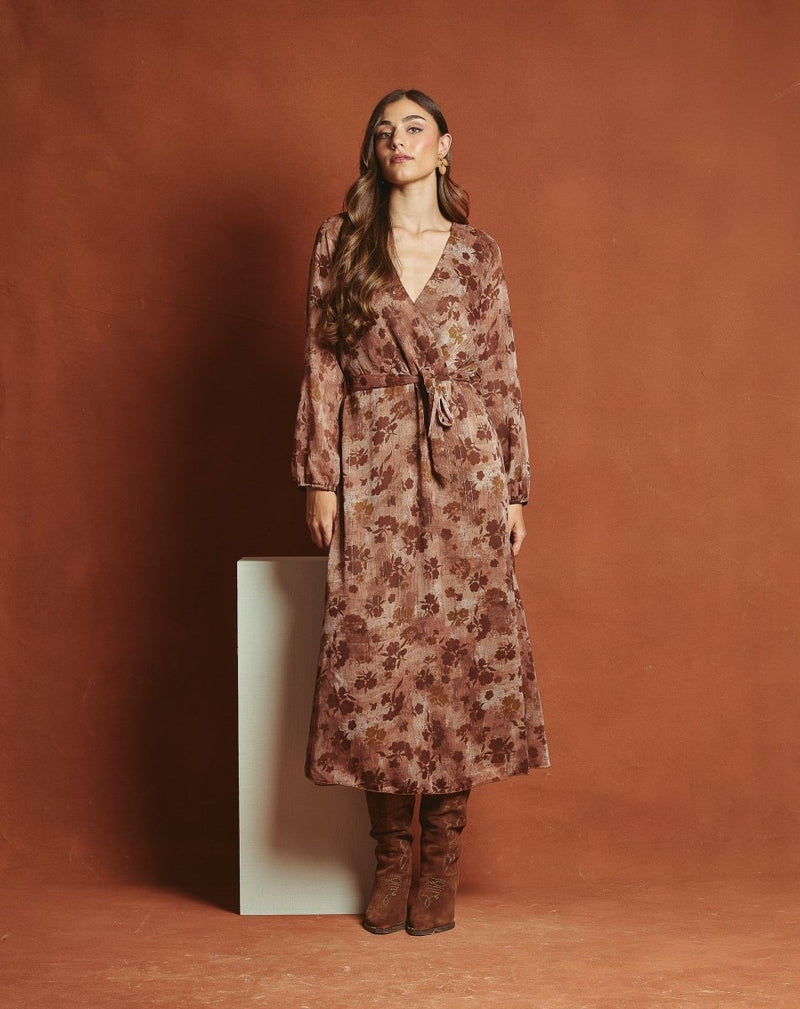 VESTIDO CRUZADO MARY MARRÓN - Monica Ecco