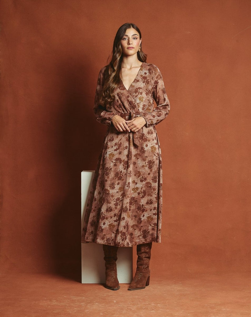 VESTIDO CRUZADO MARY MARRÓN - Monica Ecco