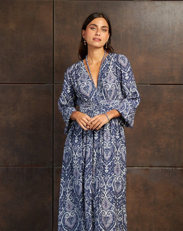 VESTIDO ESTAMPADO AZUL LISA - Monica Ecco