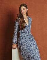 VESTIDO FLORECITAS DULCE AZUL - Monica Ecco