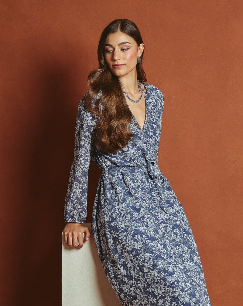 VESTIDO FLORECITAS DULCE AZUL - Monica Ecco