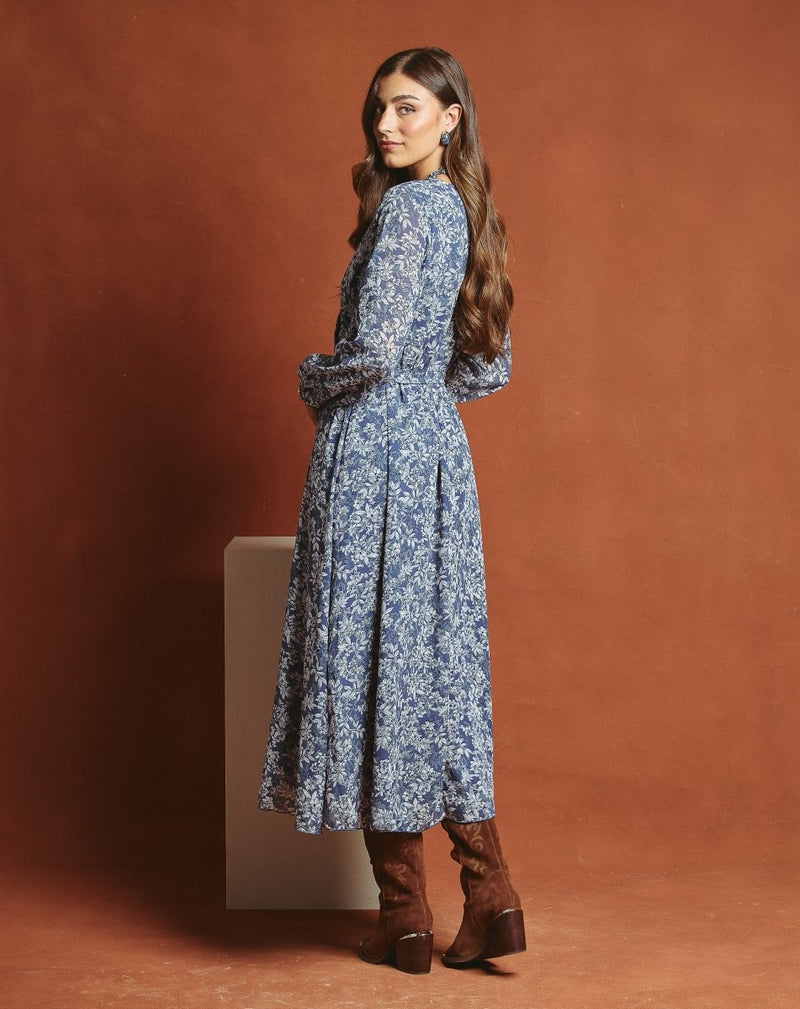 VESTIDO FLORECITAS DULCE AZUL - Monica Ecco