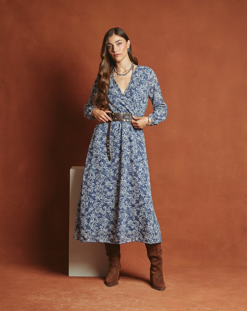 VESTIDO FLORECITAS DULCE AZUL - Monica Ecco