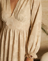 VESTIDO FLORES NURIA BEIGE - Monica Ecco