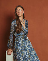VESTIDO LARGO FLOR SONIA AZUL - Monica Ecco