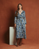 VESTIDO LARGO FLOR SONIA AZUL - Monica Ecco