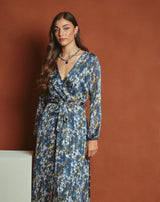 VESTIDO LARGO FLOR SONIA AZUL - Monica Ecco