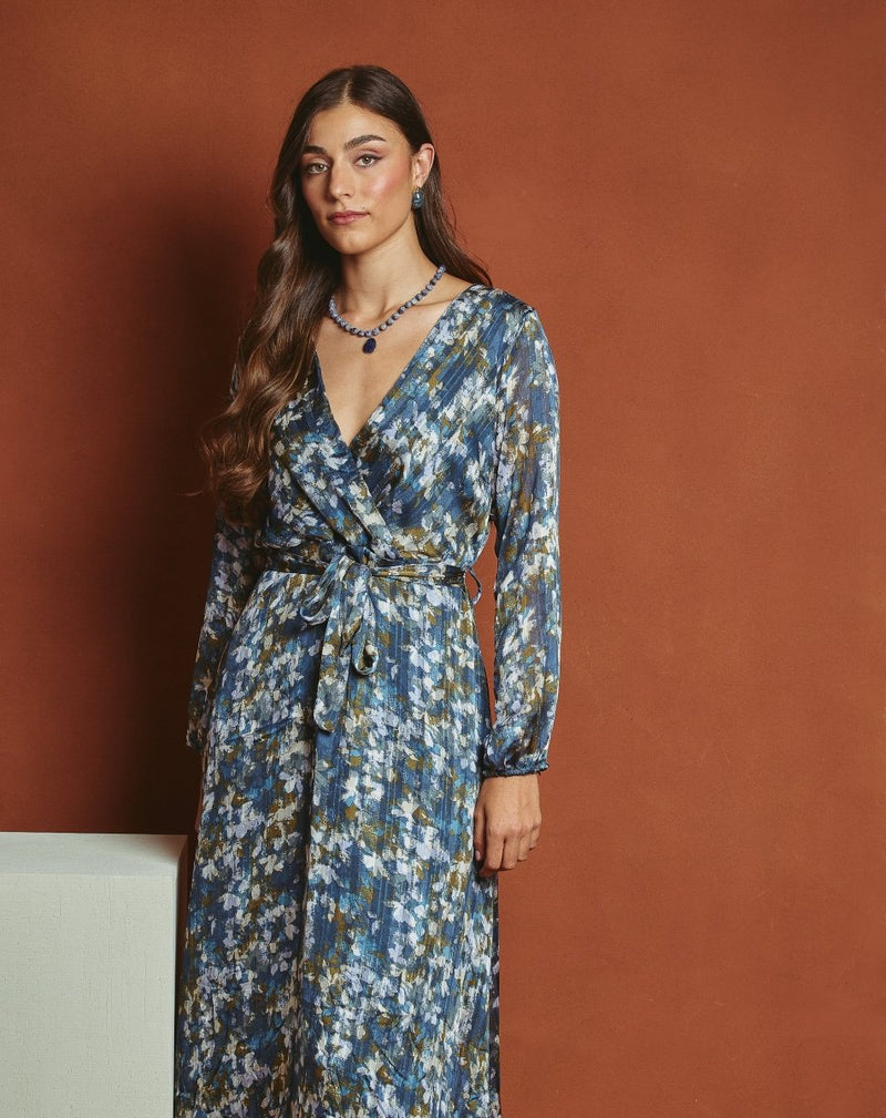 VESTIDO LARGO FLOR SONIA AZUL - Monica Ecco