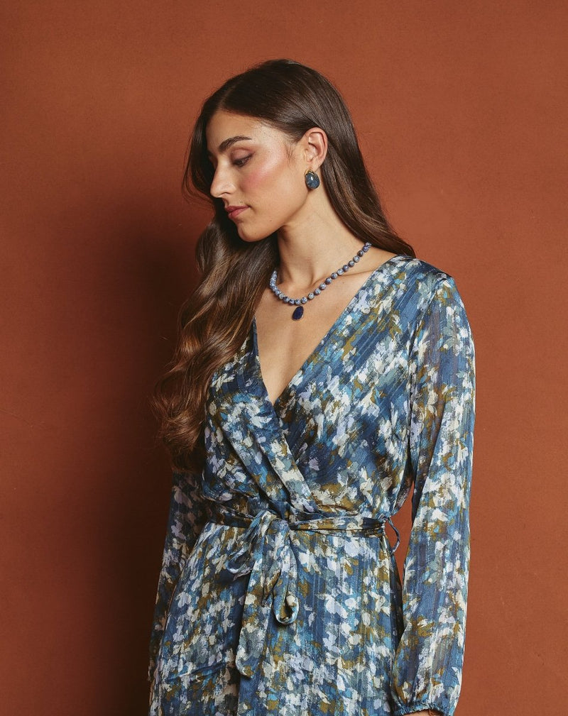 VESTIDO LARGO FLOR SONIA AZUL - Monica Ecco