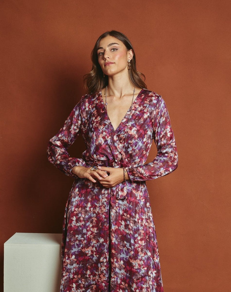 VESTIDO LARGO FLOR SONIA BURDEOS - Monica Ecco