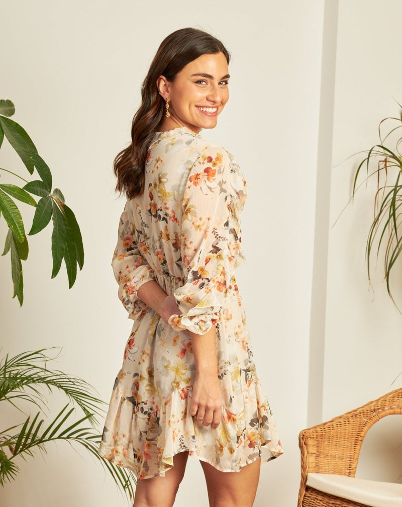 VESTIDO MIDI ROMÁNTICO VOLANTES FLORES - Monica Ecco